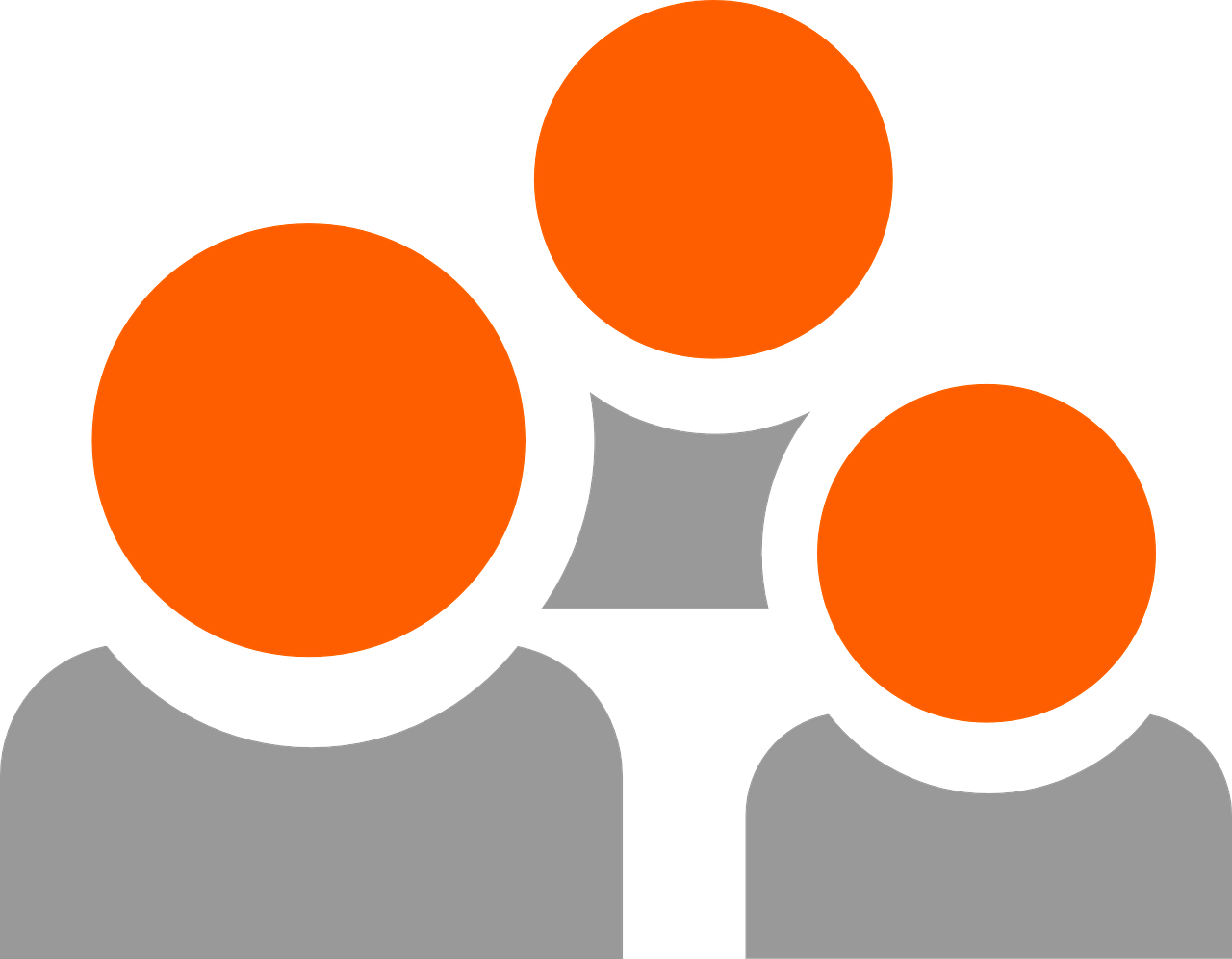 a circle of six simple cartoon people that are gray, with one orange person that stand out